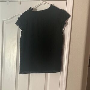 CeCe Black Ruffled Cap Sleeve Blouse